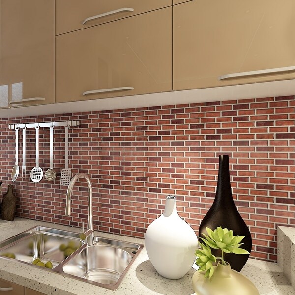 Art3d 12"x12" Vinyl Peel and Stick Backsplash Tile (10Pack) Red Brick